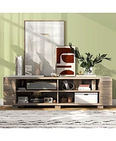 Costway 59" Wood Tv Stand Console Storage Entertainment Media Center with Shelf