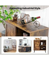 Sugift Mid-century Storage Cabinet with Single Door and Adjustable Shelves