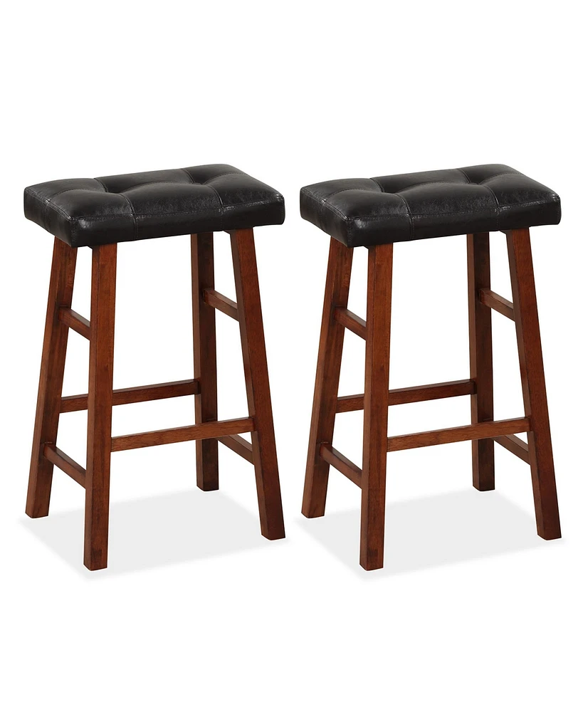 Costway Set of 2 Upholstered Barstools 24'' Backless Rubberwood Dining Chairs