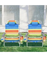 Gymax 2PCS Folding Beach Backpack Chair Reclining Camping Chair w/ Storage Bag