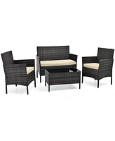 Costway Pcs Patio Furniture Set with Washable Cushions and Tempered Glass Coffee Table