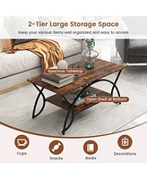 Costway 2-Tier Industrial Coffee Table Rectangular Cocktail with Storage Shelf