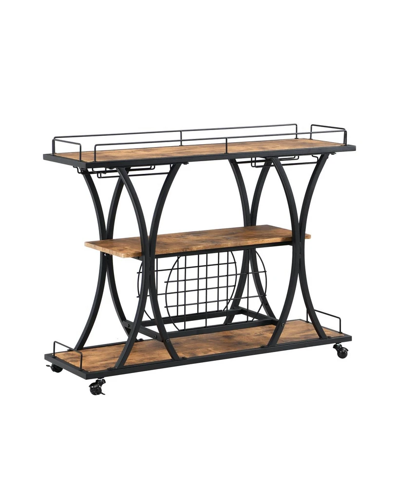 Simplie Fun Industrial Bar Cart Kitchen Bar Serving Cart For Home With Wheels 3 - Tier Storage Shelves