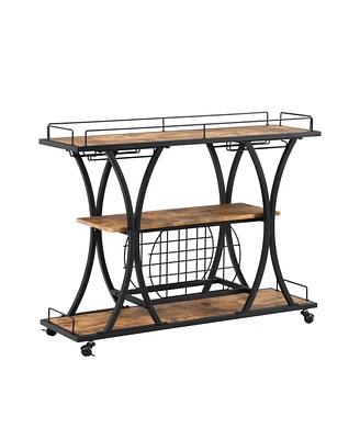 Simplie Fun Industrial Bar Cart Kitchen Bar Serving Cart For Home With Wheels 3 - Tier Storage Shelves