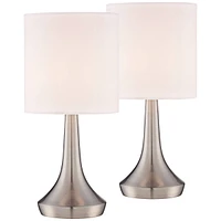 360 Lighting Zofia Modern Accent Table Lamps 13" Tall Set of 2 Brushed Nickel Silver Tapered Metal Touch On Off White Fabric Drum Shade for Bedroom Ho