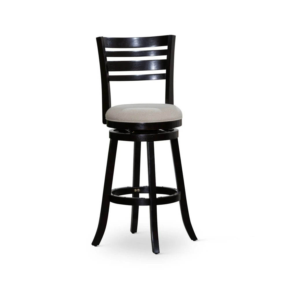 Simplie Fun 30" Bar Height Slat Back Swivel Stool, Espresso Finish, Beige Fabric Seat