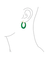 Bling Jewelry Green Jade Green Round Bamboo Natural Jade Hoop Earrings For Women Gold Plated Sterling Silver 1.2 Inch Diameter