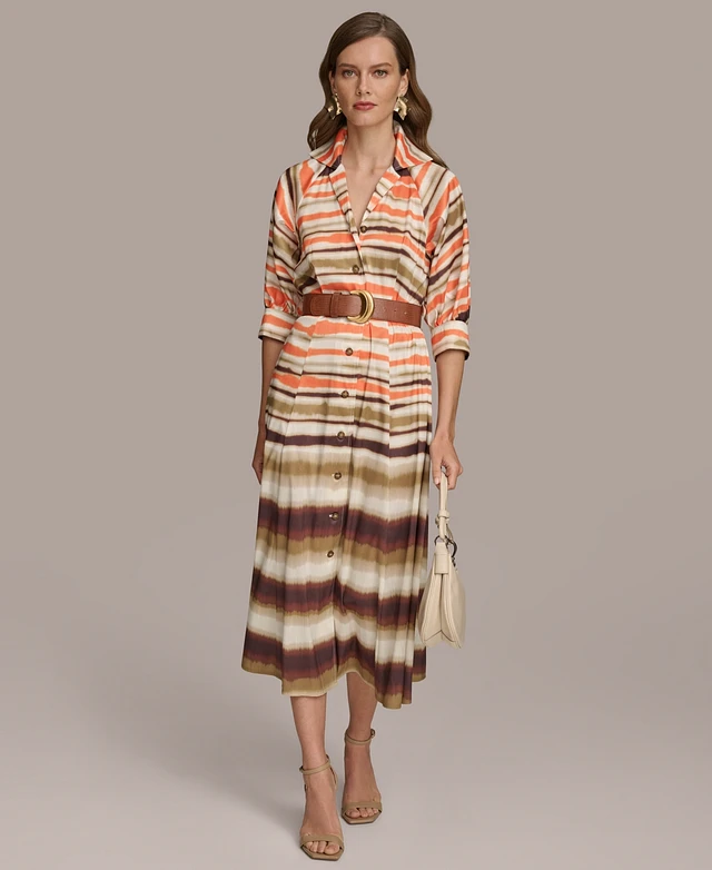 chinese dress ladies Belted Draped Printed Dress | Fit and Flare
