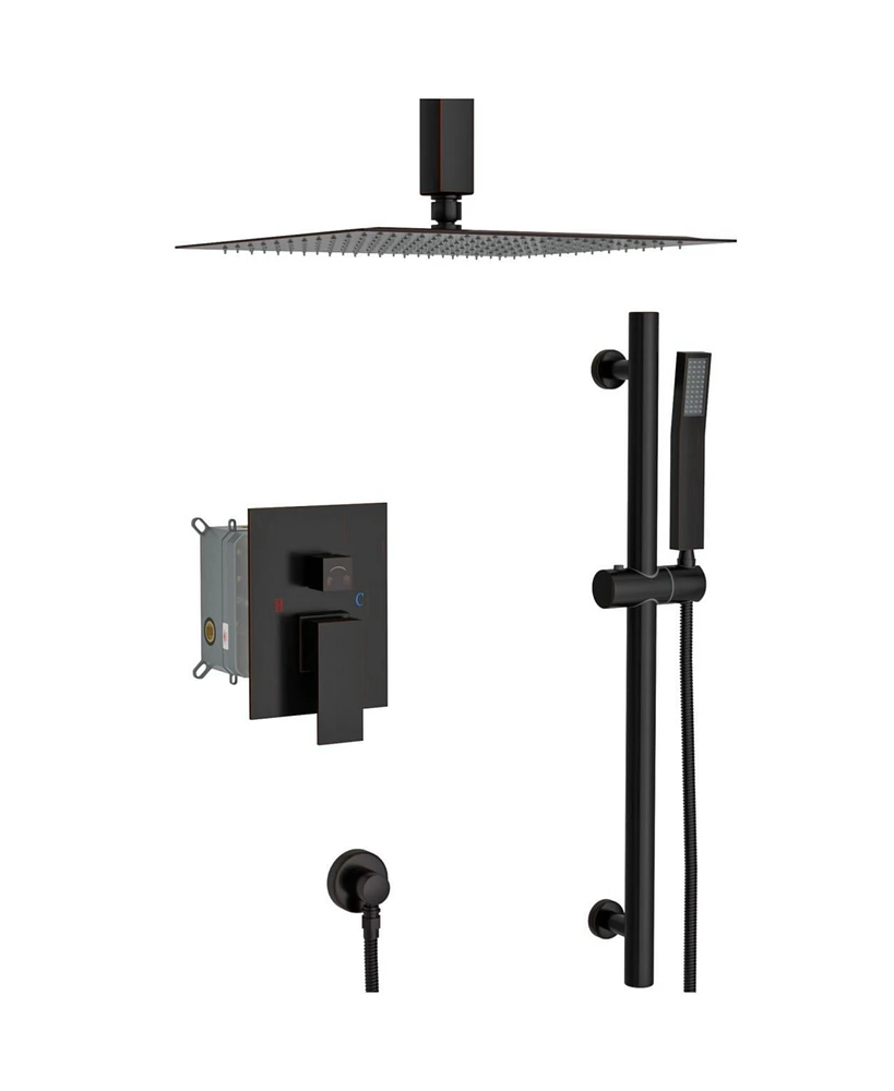 Simplie Fun 16" Rain Shower Head System, Adjustable Slide Bar, Oil Rubbed Bronze, Ceiling Mount - Oil