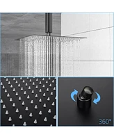 Streamdale Furniture 12" Rain Shower Head Systems With Waterfall Tub Spout, Matte Black, Ceiling Mounted Shower