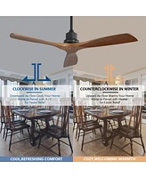 52 Inch Outdoor Farmhouse Ceiling Fan With Remote Carved Wood Fan Blade Reversible Motor