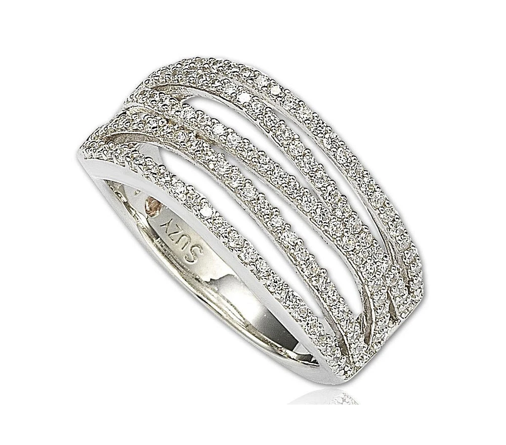 Suzy Levian Sterling Silver Cubic Zirconia Multi Row Ring