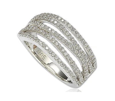 Suzy Levian Sterling Silver Cubic Zirconia Multi Row Ring