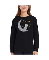 La Pop Art Girls Cat Moon Word Long Sleeve T-Shirt