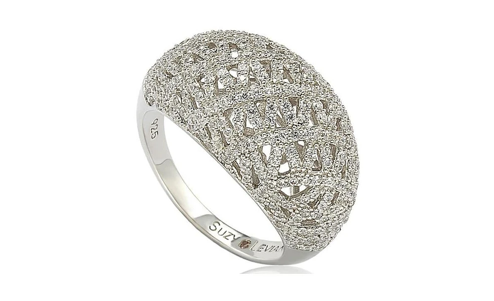 Suzy Levian New York Sterling Silver Cubic Zirconia Pave Interlace Ring