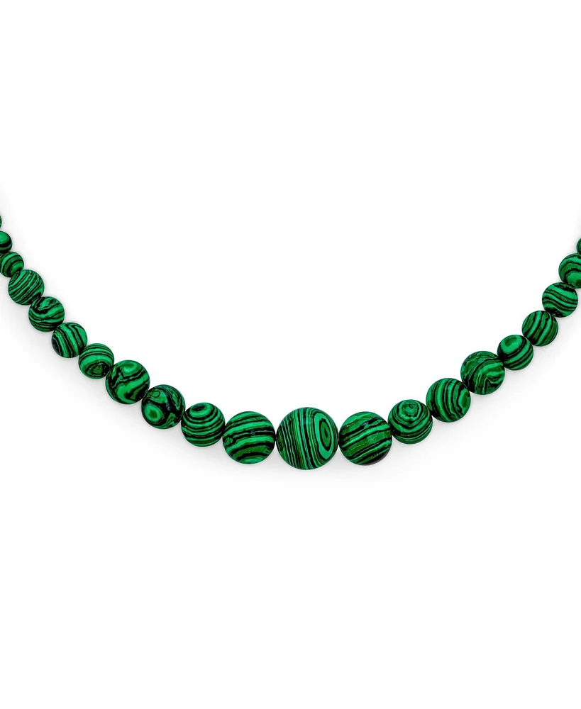 Bling Jewelry Elegant Simple Graduated Round Bead Ball Basic Green Strand Necklace For Women Silver Plated Clasp 16-18 Inches