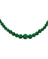 Bling Jewelry Elegant Simple Graduated Round Bead Ball Basic Green Strand Necklace For Women Silver Plated Clasp 16-18 Inches