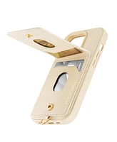 Anne Klein Women's Ivory Saffiano Leather iPhone Case designed for iPhone 15