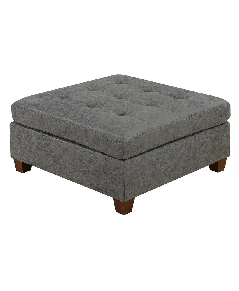 Simplie Fun Tufted Cocktail Ottoman Antique Grey Breathable Leatherette 1 Piece Cushion Ottoman Seat Wooden Legs