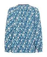 Olsen Women's Long Sleeve Ikat Print Tunic Blouse