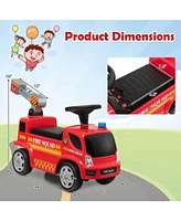 Sugift Kids Push Ride On Fire Truck with Ladder Bubble Maker and Headlights