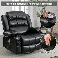 Black Swivel Rocker Recliner with Massage, Heat & Usb Charge