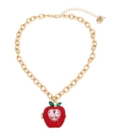 Betsey Johnson Faux Stone Back To School Apple Pendant Necklace