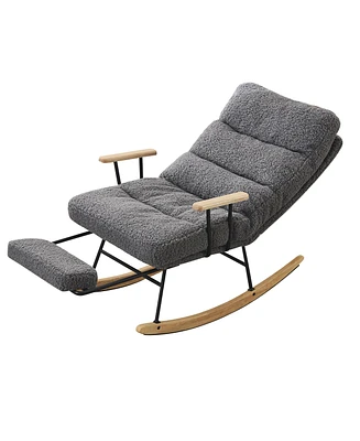 Simplie Fun Modern Gray Glider Rocking Chair with Retractable Footrest and Adjustable Back Angle