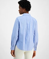 Nautica Jeans Women's Striped Ruffled Button-Front Cotton Shirt