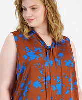 Tahari Asl Plus Size Printed Tie-Neck Sleeveless Top