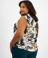 Tahari Asl Plus Size Floral-Print Tie-Neck Blouse