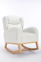 Teddy Fabric Rocking Chair With Packet Wood Legs, Ivory