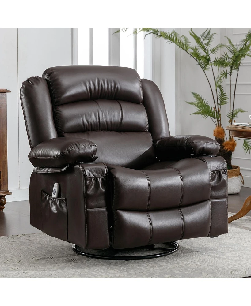 Streamdale Furniture Brown Swivel Rocker Recliner with Massage and Heat