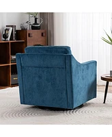 Simplie Fun Navy Blue Swivel Armchair with Comfortable Linen Fabric