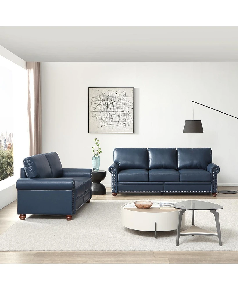 Streamdale Furniture Living Room Sofa With Storage Sofa 2+3 Sectional Navy Blue Faux Leather