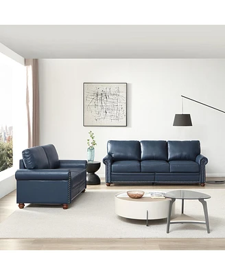 Simplie Fun Living Room Sofa With Storage Sofa 2+3 Sectional Navy Blue Faux Leather
