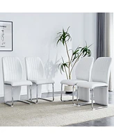 Simplie Fun 4 White Dining Chairs with High Backrests