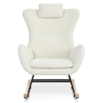 Simplie Fun White Teddy Rocker Glider Chair for Nursery & Living Room