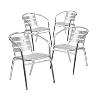 Emma+Oliver 4 Pack Heavy Duty Aluminum Commercial Indoor-Outdoor Restaurant Stack Chair With Triple Slat Back