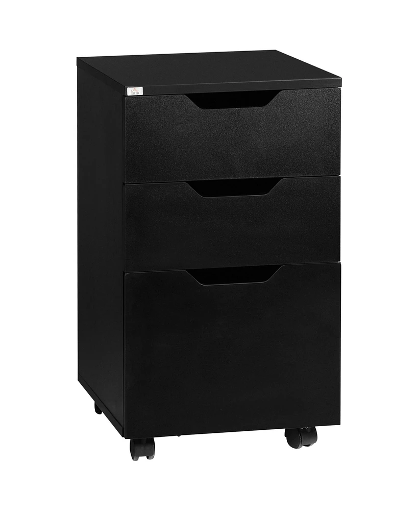 Simplie Fun 3 Drawer Mobile File Cabinet, Rolling Printer Stand, Vertical Filing Cabinet, Black