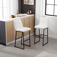 Streamdale Furniture 2 Cream Pu Leather Bar Stools with Back & Footrest