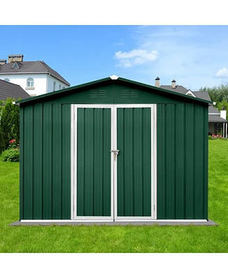Streamdale Furniture Metal Garden Sheds 10FT×8FT Outdoor Storage Sheds Green + White