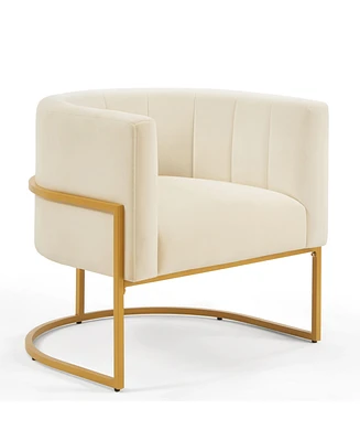 Simplie Fun Velvet Accent Chair with Gold Stand & Curve Backrest