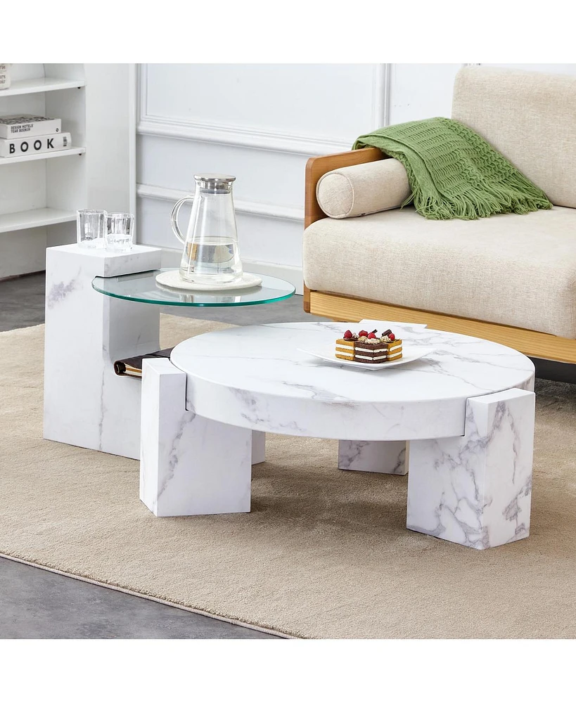 Streamdale Furniture Marble Textured Mdf Coffee Table Set for Home Decor