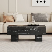Modern Black Coffee Table with Patterns, 43.3"x21.6"x17.2"