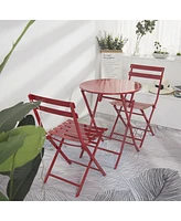 3 Piece Patio Bistro Set Of Foldable Round Table And Chairs