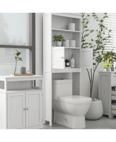 Streamdale Furniture Over The Toilet Rack 2 - Tier Toilet Bathroom Spacesaver Storage Shelf With 2 Doors Wood Storage