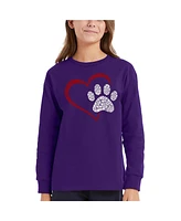 La Pop Art Girls Paw Heart Word Art Long Sleeve T-Shirt