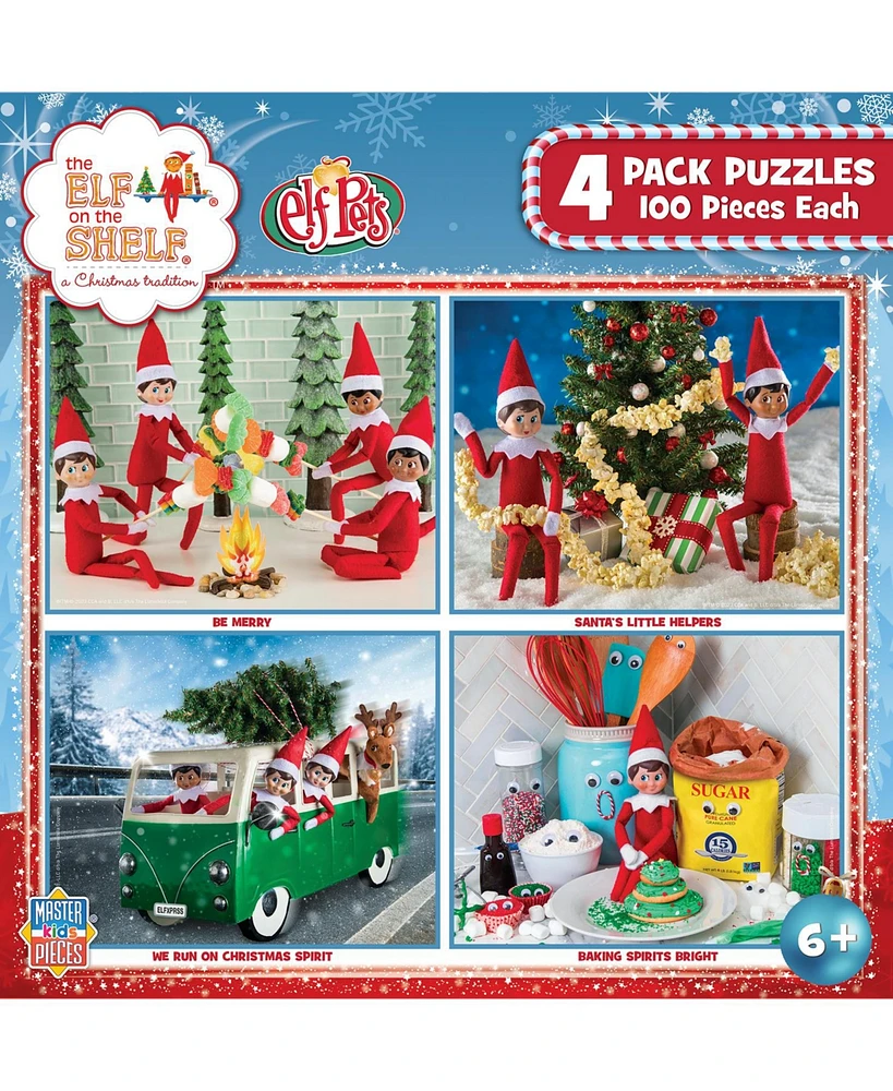 Masterpieces Elf on the Shelf 4-Pack 100 Piece Jigsaw Puzzles