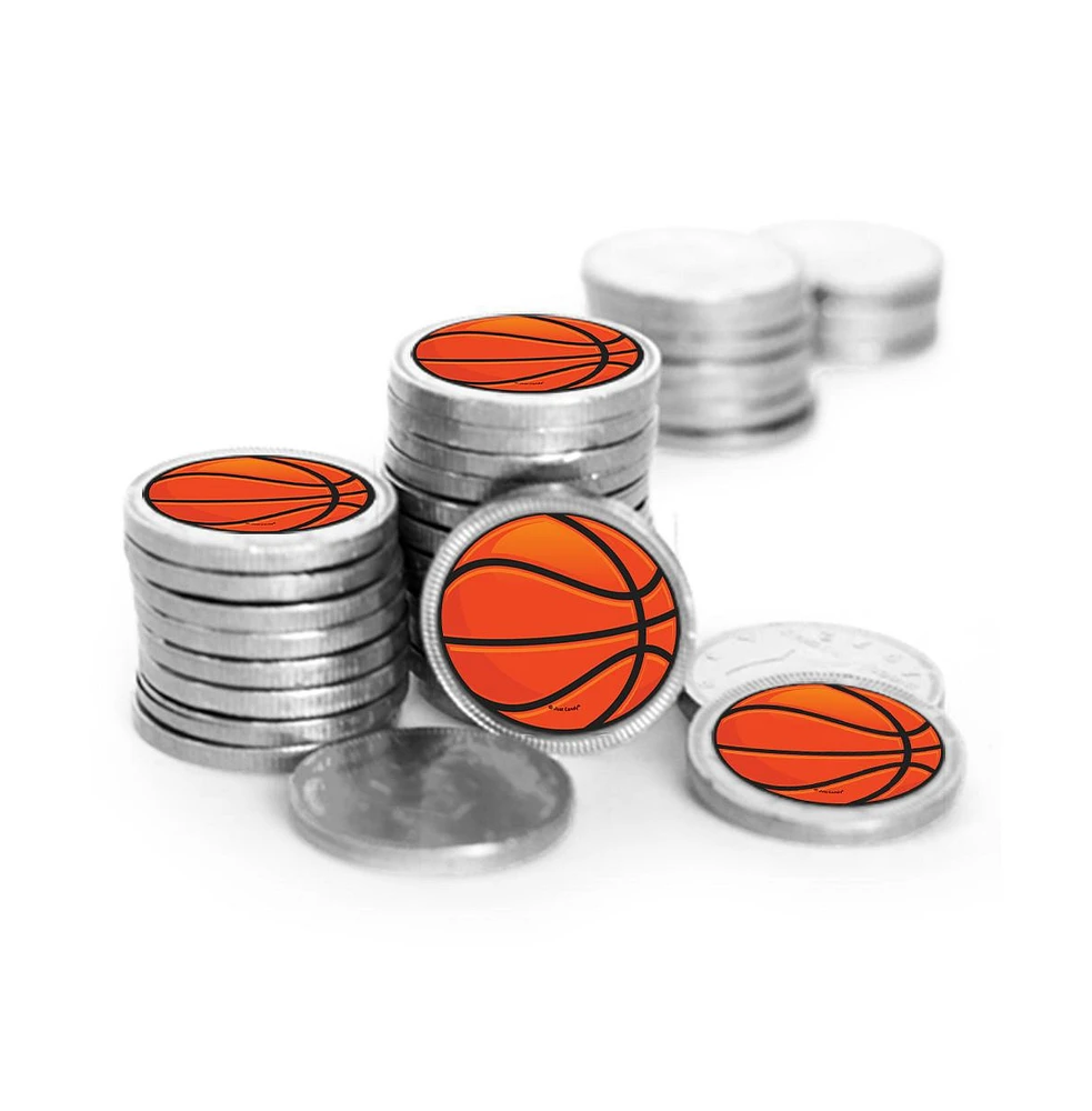 Just Candy 84 Pcs Basketball Candy Party Favors Chocolate Coins with Silver Foil